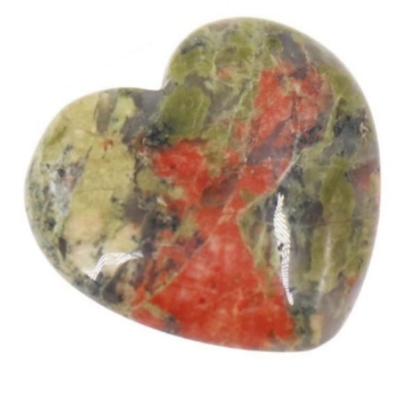 Carved Unakite Gemstone Heart Pocket Stone Green Pink Love Gift Gem Worry Rock - Picture 1 of 6